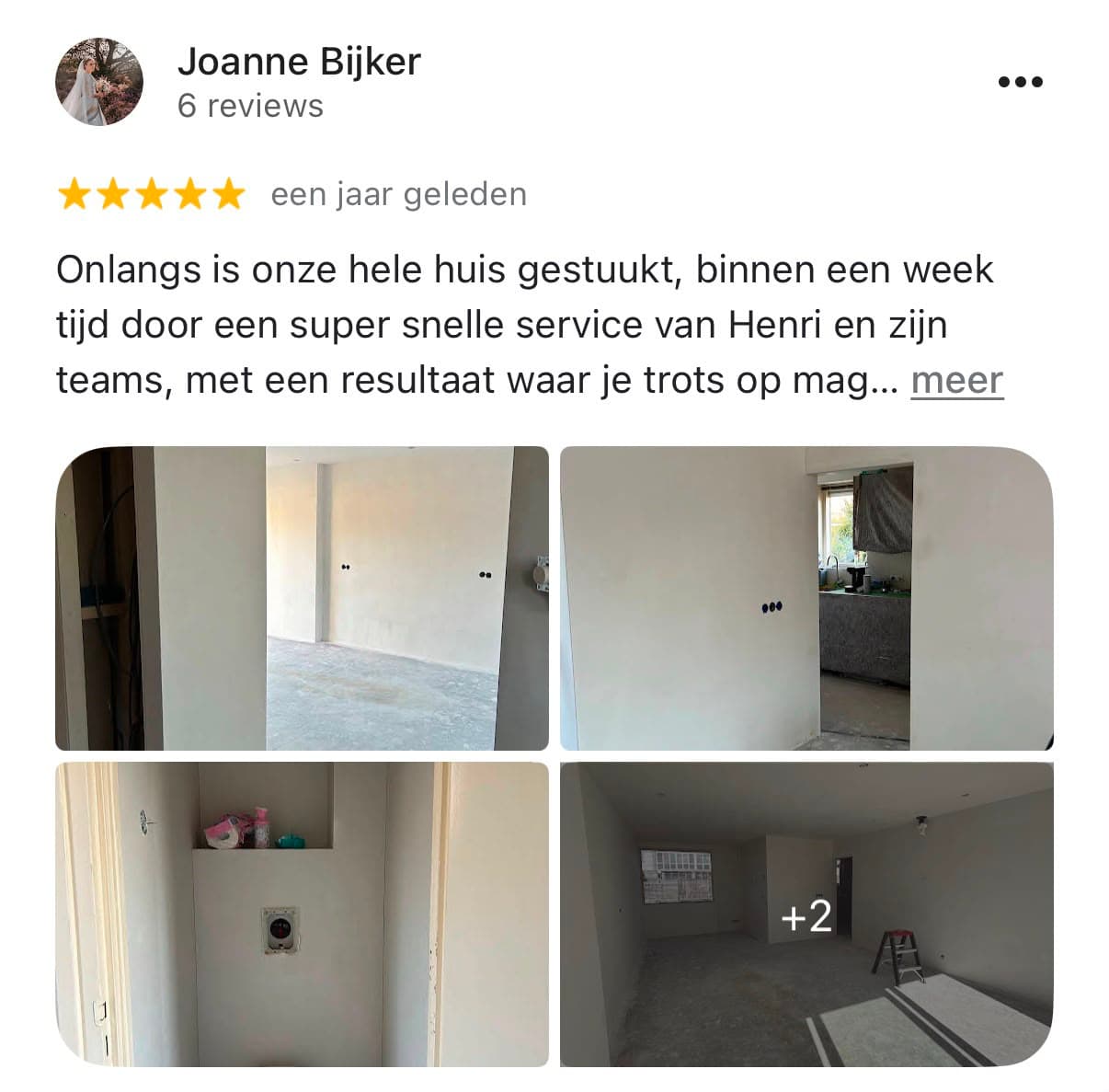 Google-review van Joanne Bijker over De Urker Stukadoor