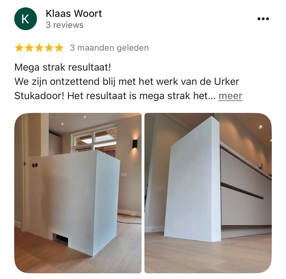 Google-review van Klaas Woort over De Urker Stukadoor