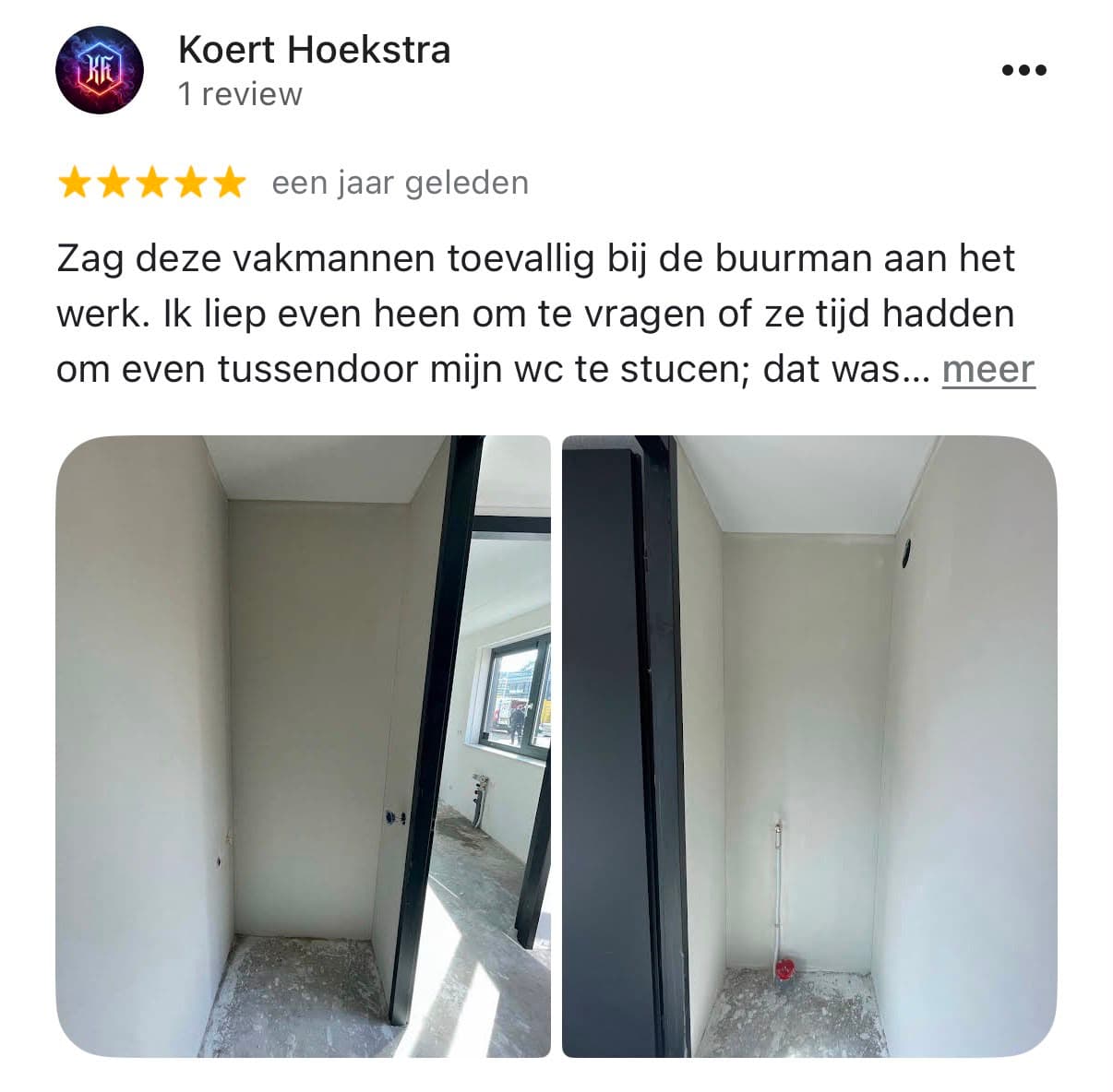 Google-review van Koert Hoekstra over De Urker Stukadoor